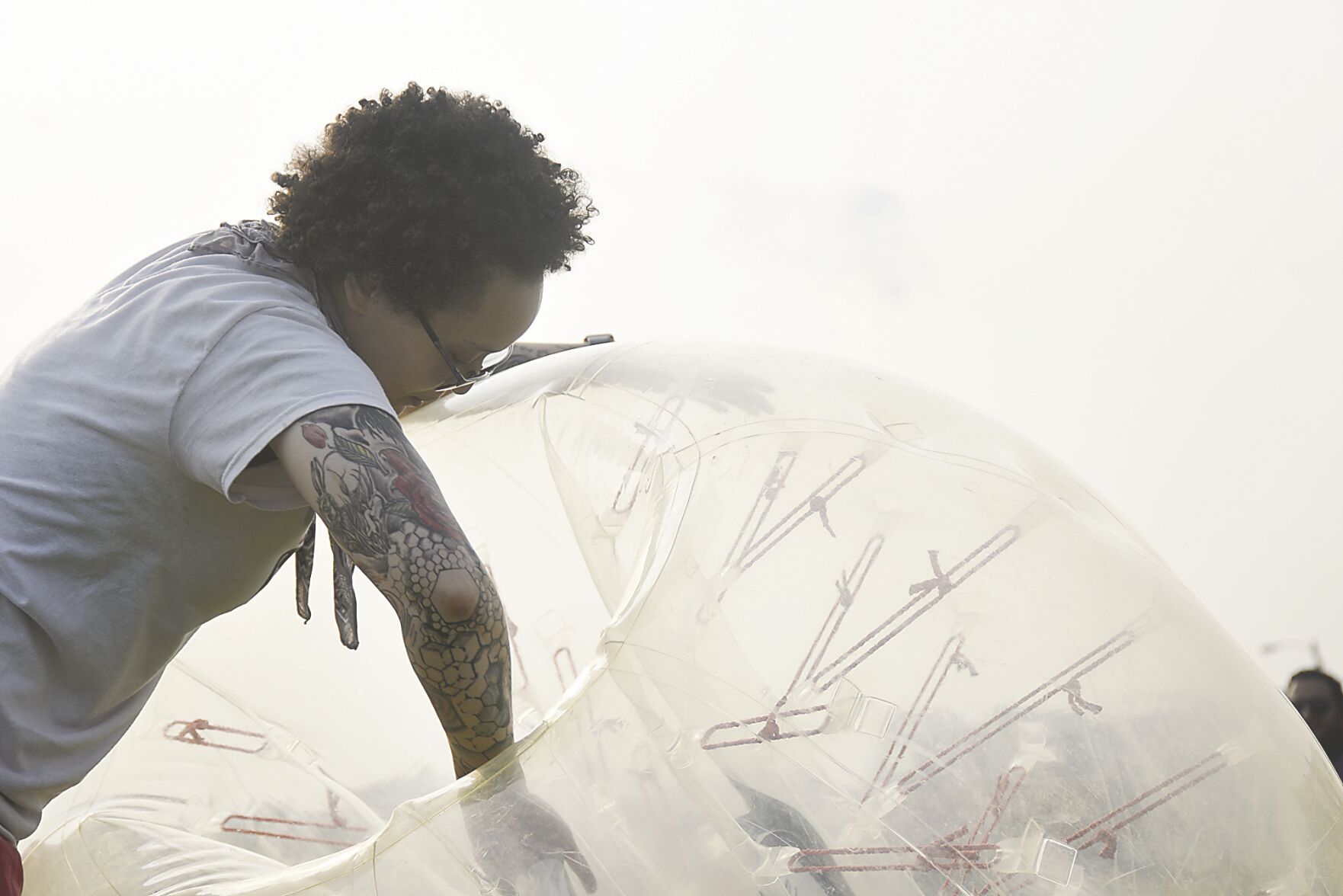Amaya Williams cleans the insides of the knockerball